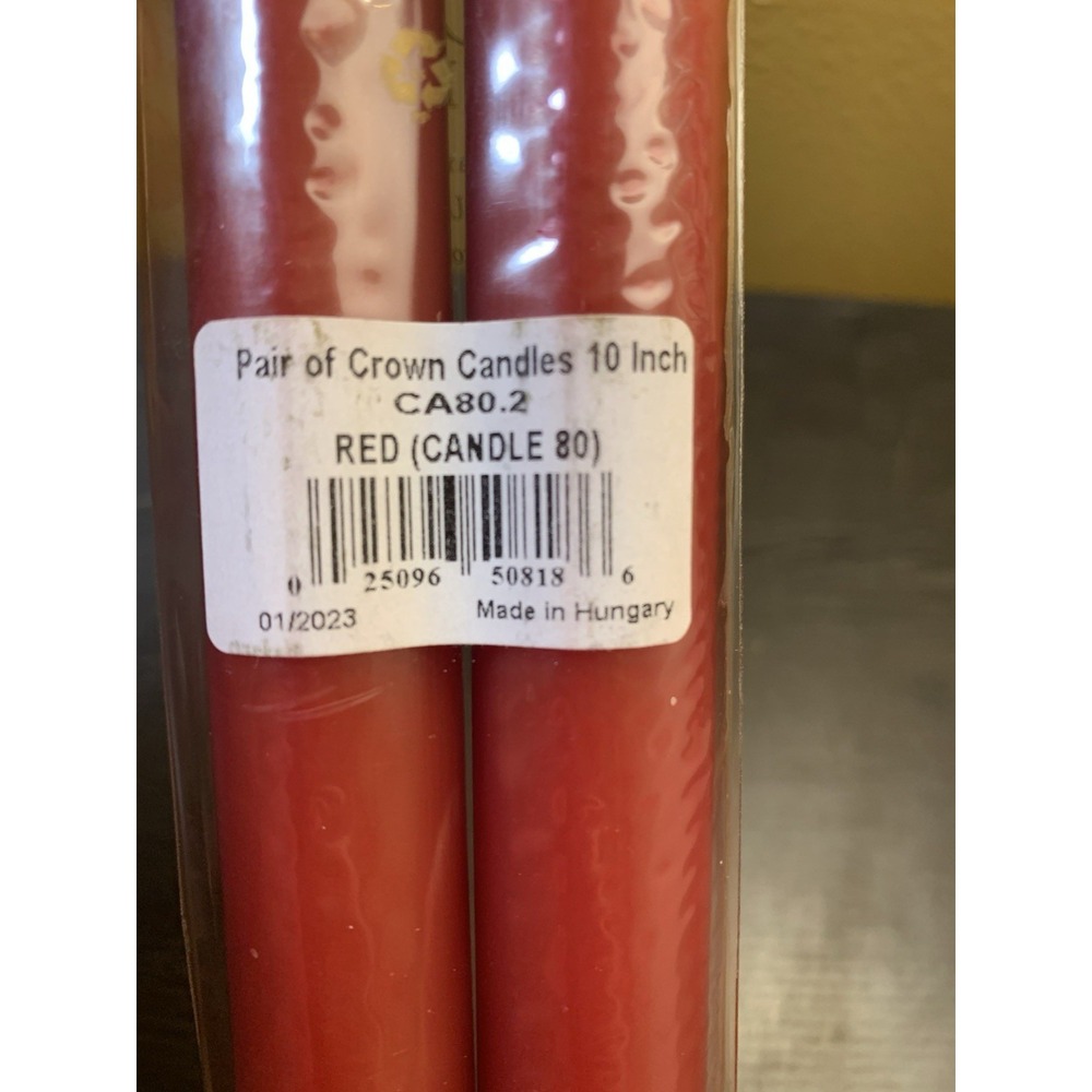Caspari 10" Crown Straight Taper Candles, Red- Set of 2 - Picture 4 of 6
